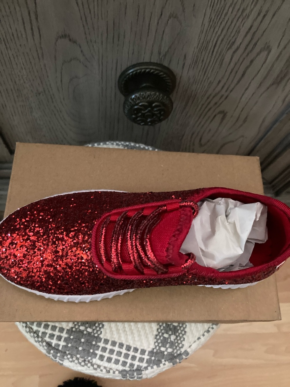 Sparkling Red Sequin Kids Sneaker with White Sole - Picture 4 of 7